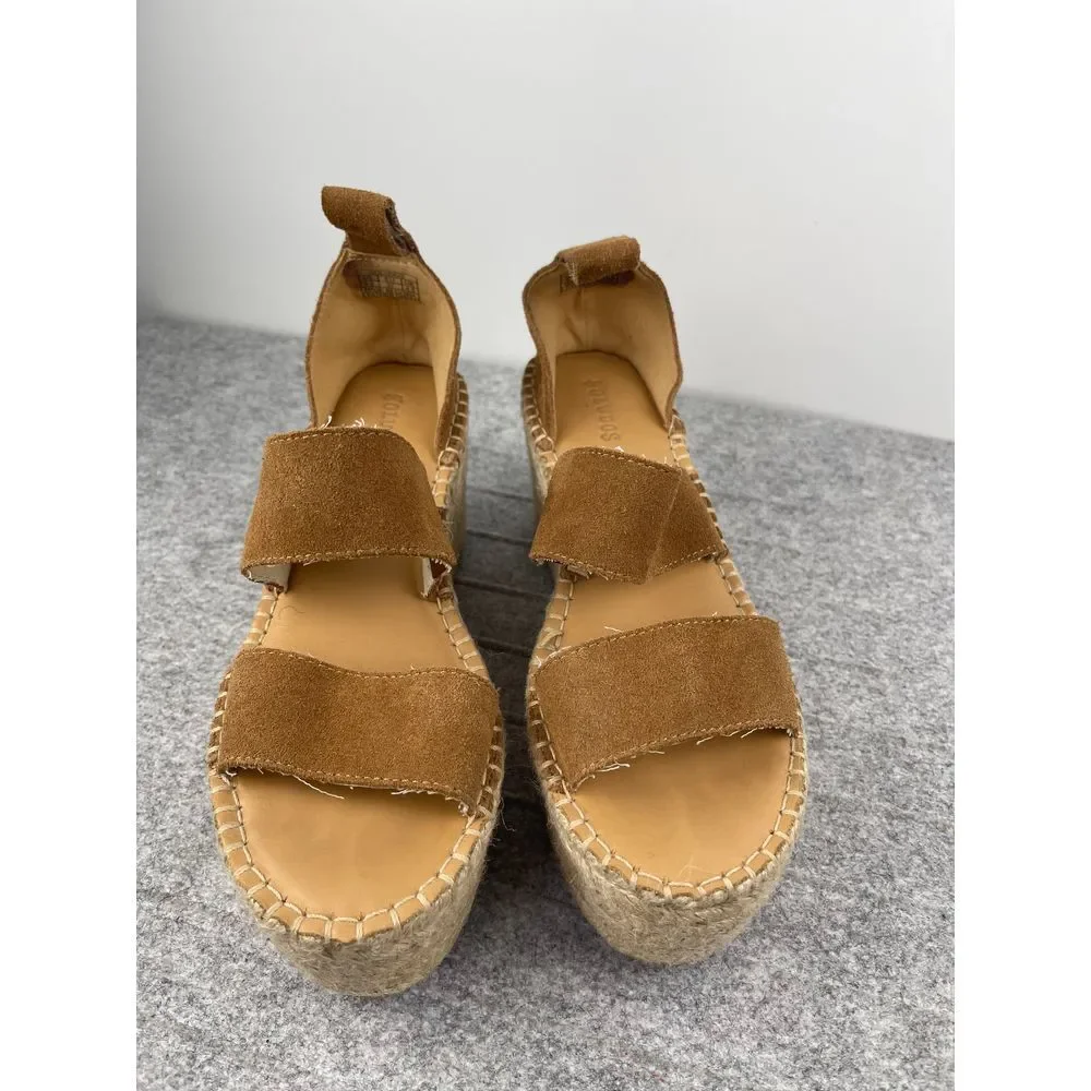 Soludos‎ Womens Tan Suede Espadrille Platform Wedge Sandals Size 6.5 EU 37